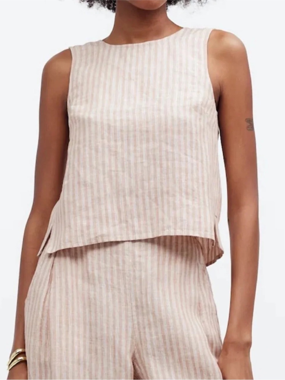 Sleeveless Striped Linen Blend Tank Top - Cream Pink